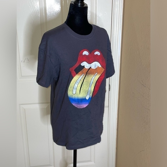 H&M Women's Casual The Rolling Stones Logo Gray Short Sleeve T-Shirt Top Small - Picture 5 of 11